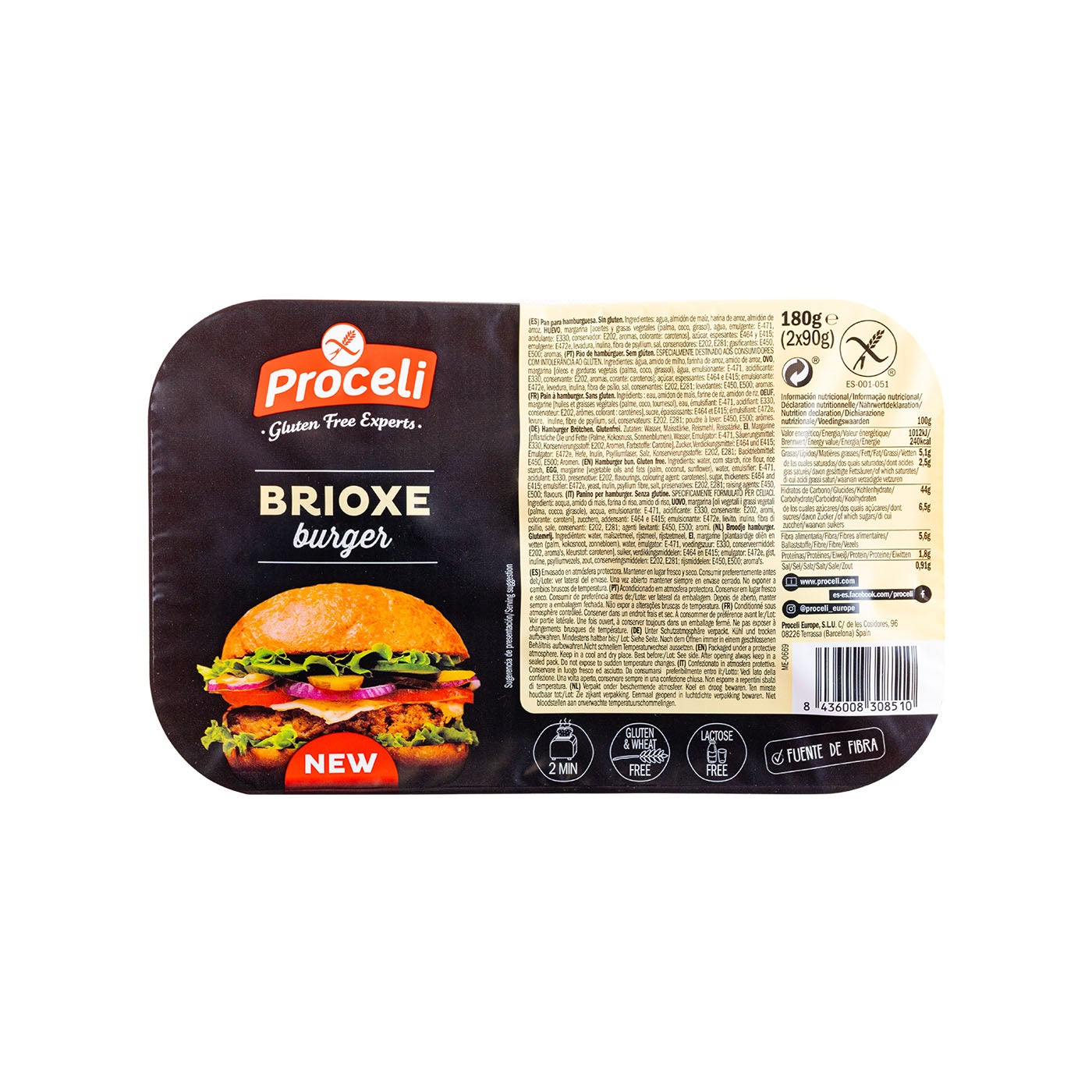 Pan de Hamburguesa Brioche sin Gluten 180g (2x90g) Proceli