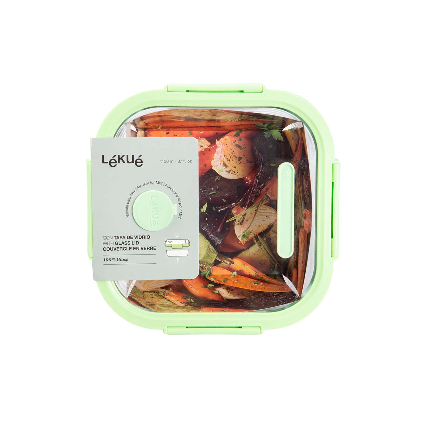 Fiambrera 100% de Vidrio Cuadrada 1100ml Lékué