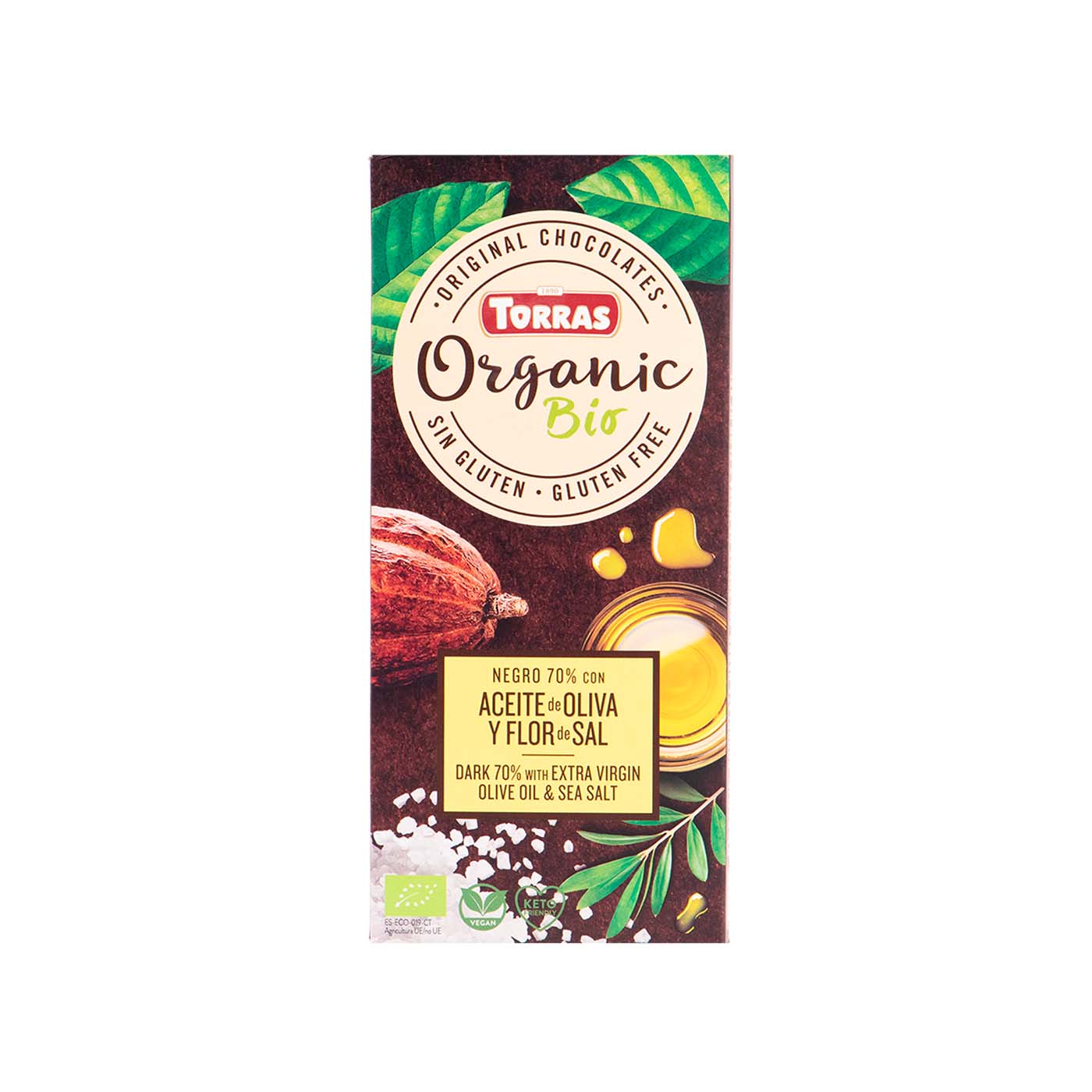 Chocolate Negro 70% con Aceite de Oliva y Flor de Sal 100g Torrás