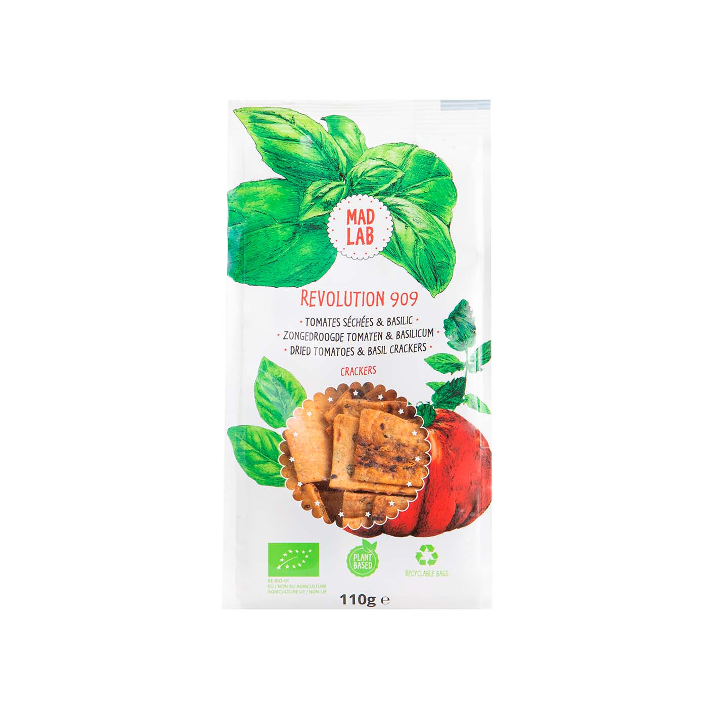 Crackers con Tomates Secos y Albahaca 110g Mad Lab