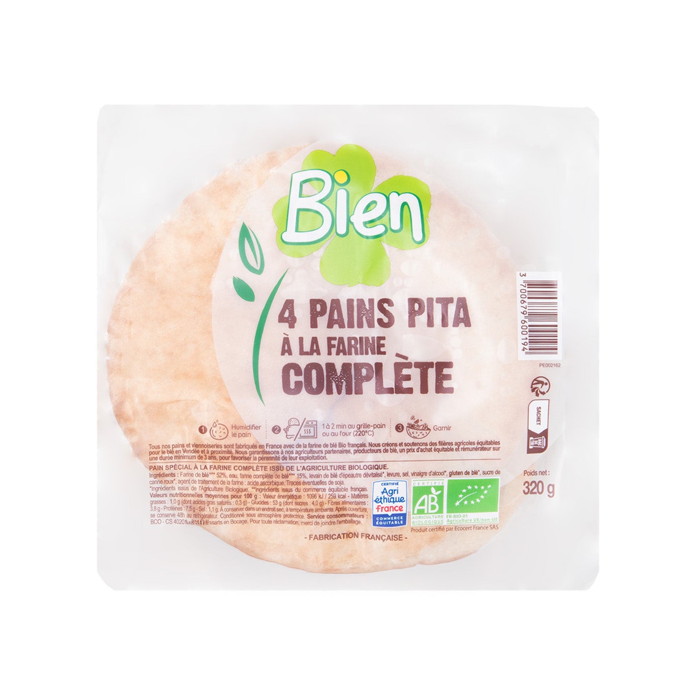 Pan de Pita 320g (4uds) Bien