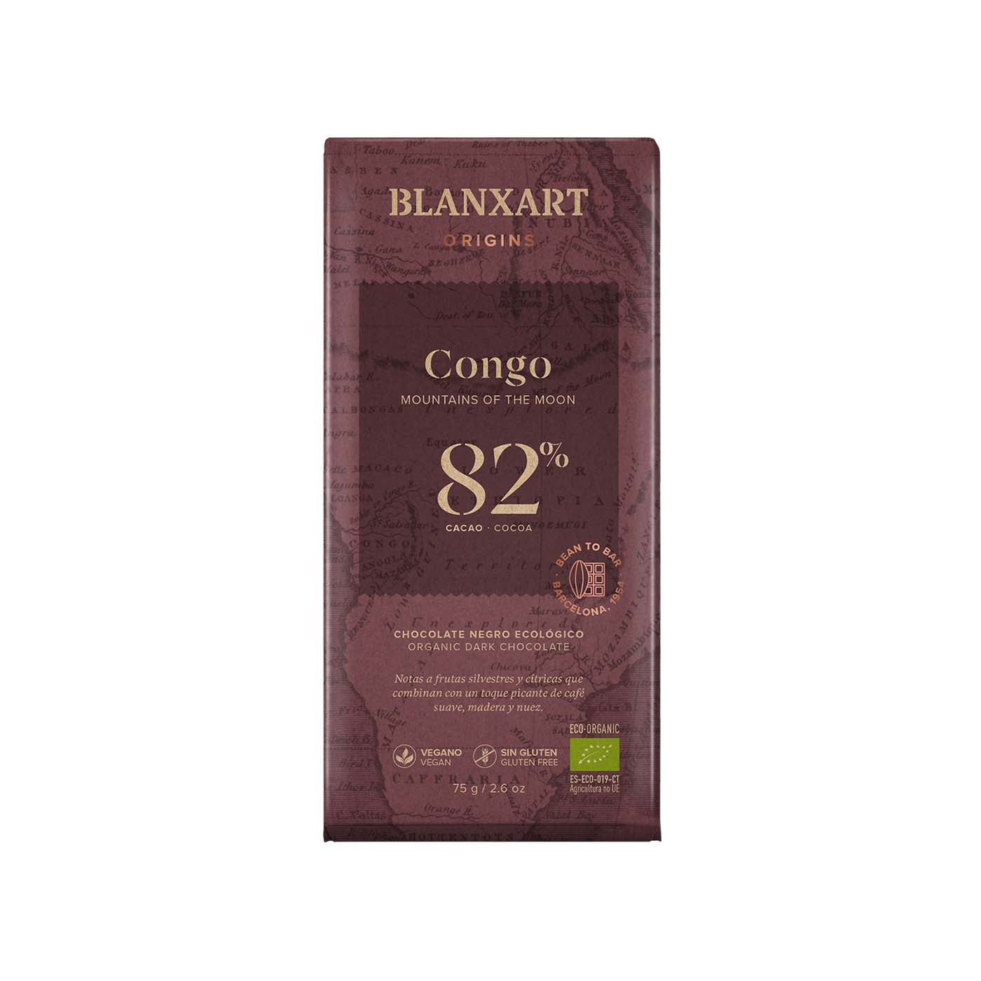 Chocolate Negro 82% Congo 75g Blanxart