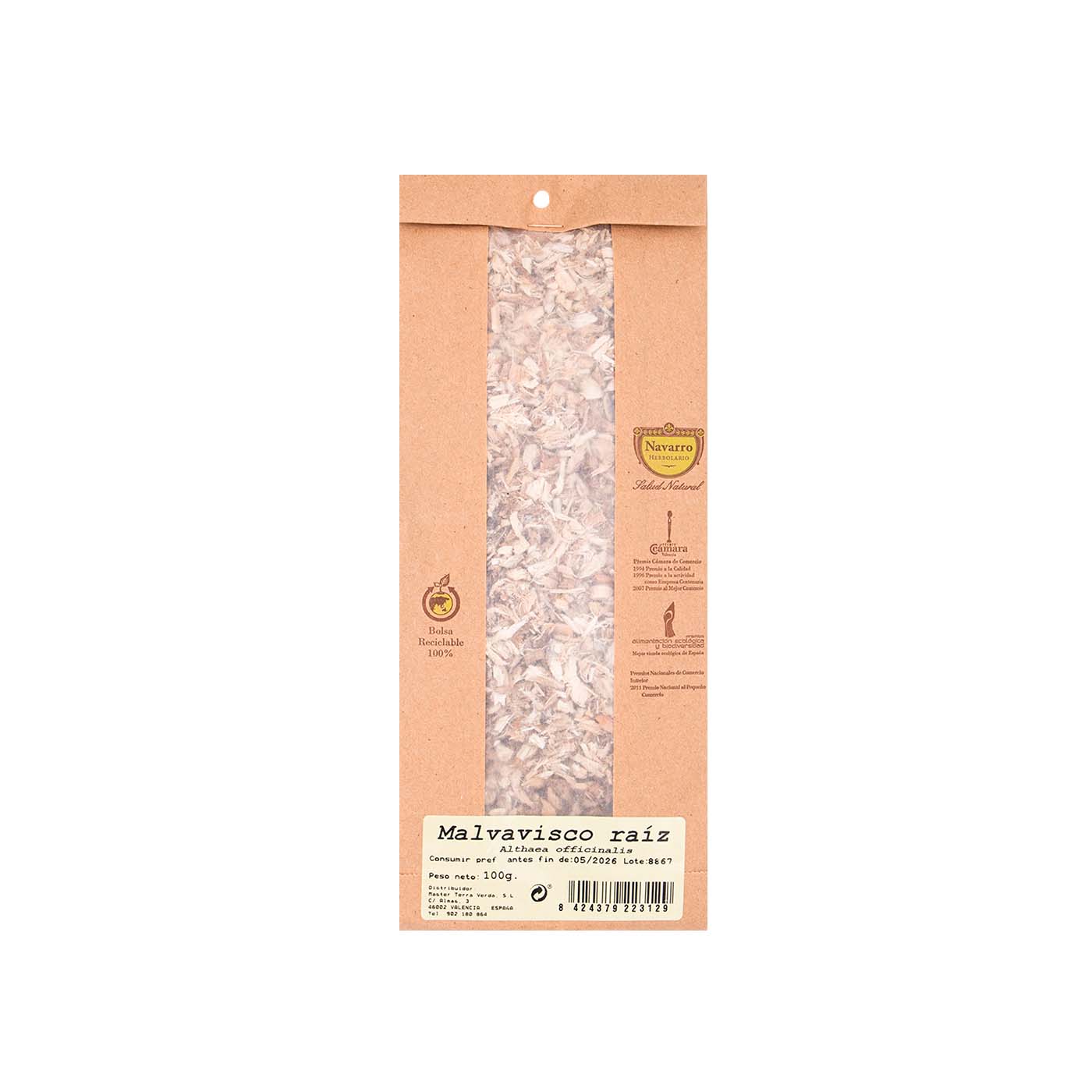 Malvavisco Raíz Triturada a granel para Infusión 100g Herbolario Navarro