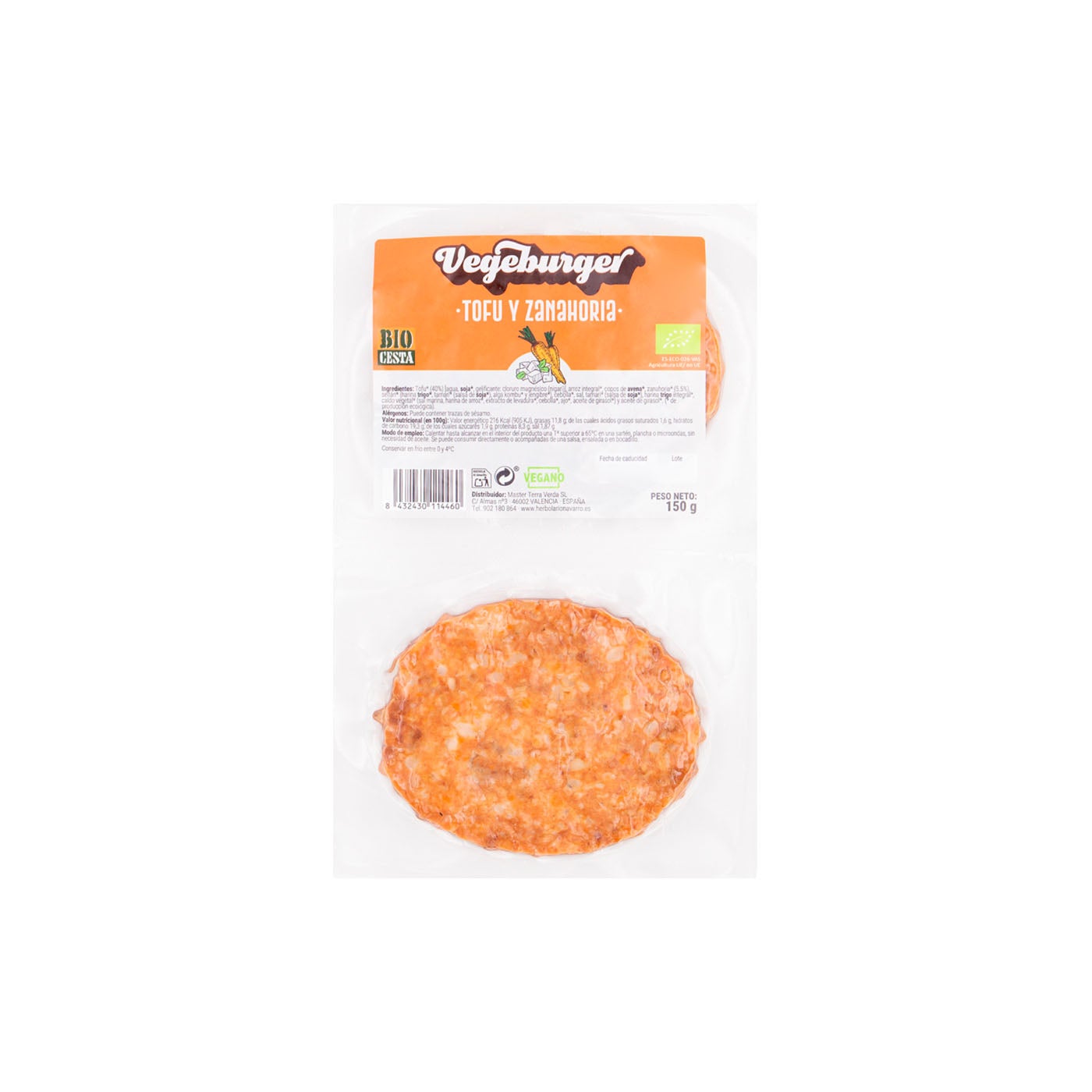 Hamburguesa Vegetal de Tofu y Zanahoria 150g Bio Cesta