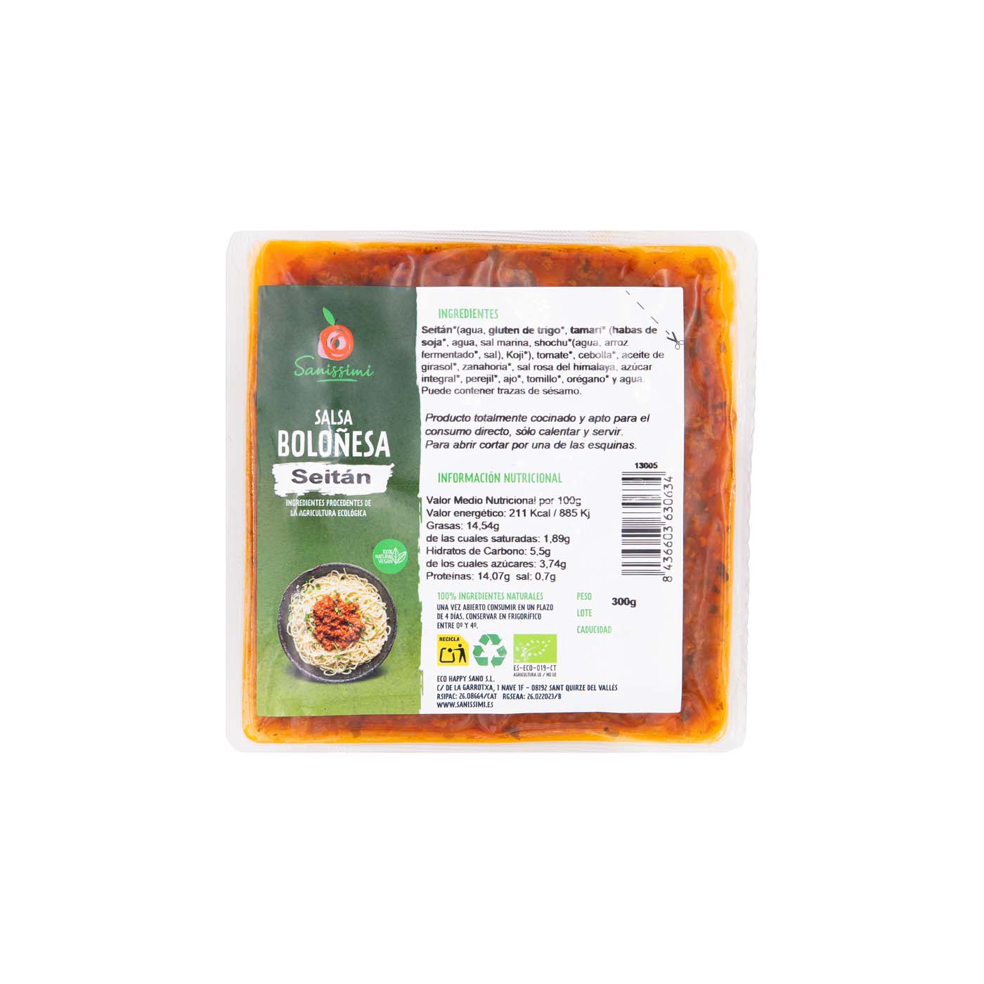 Salsa Boloñesa de Seitán 300g Sanissimi
