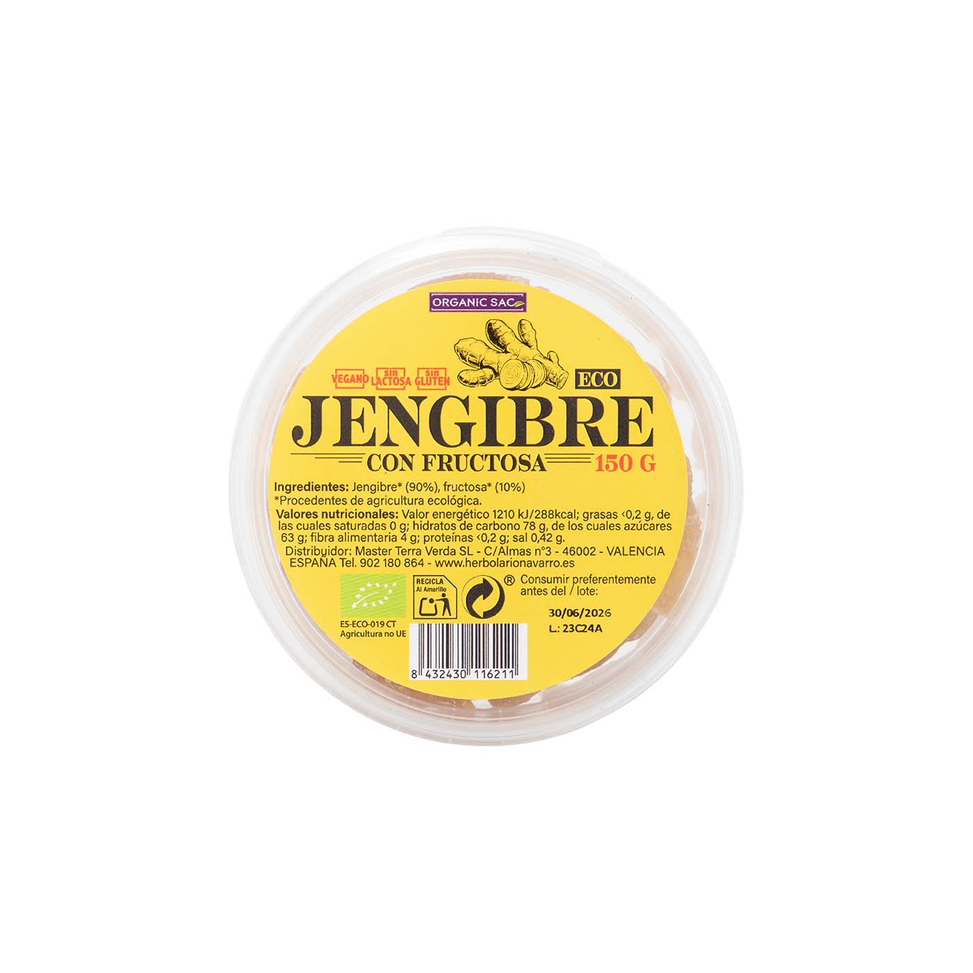 Jengibre con Fructosa 150g Organic Sac