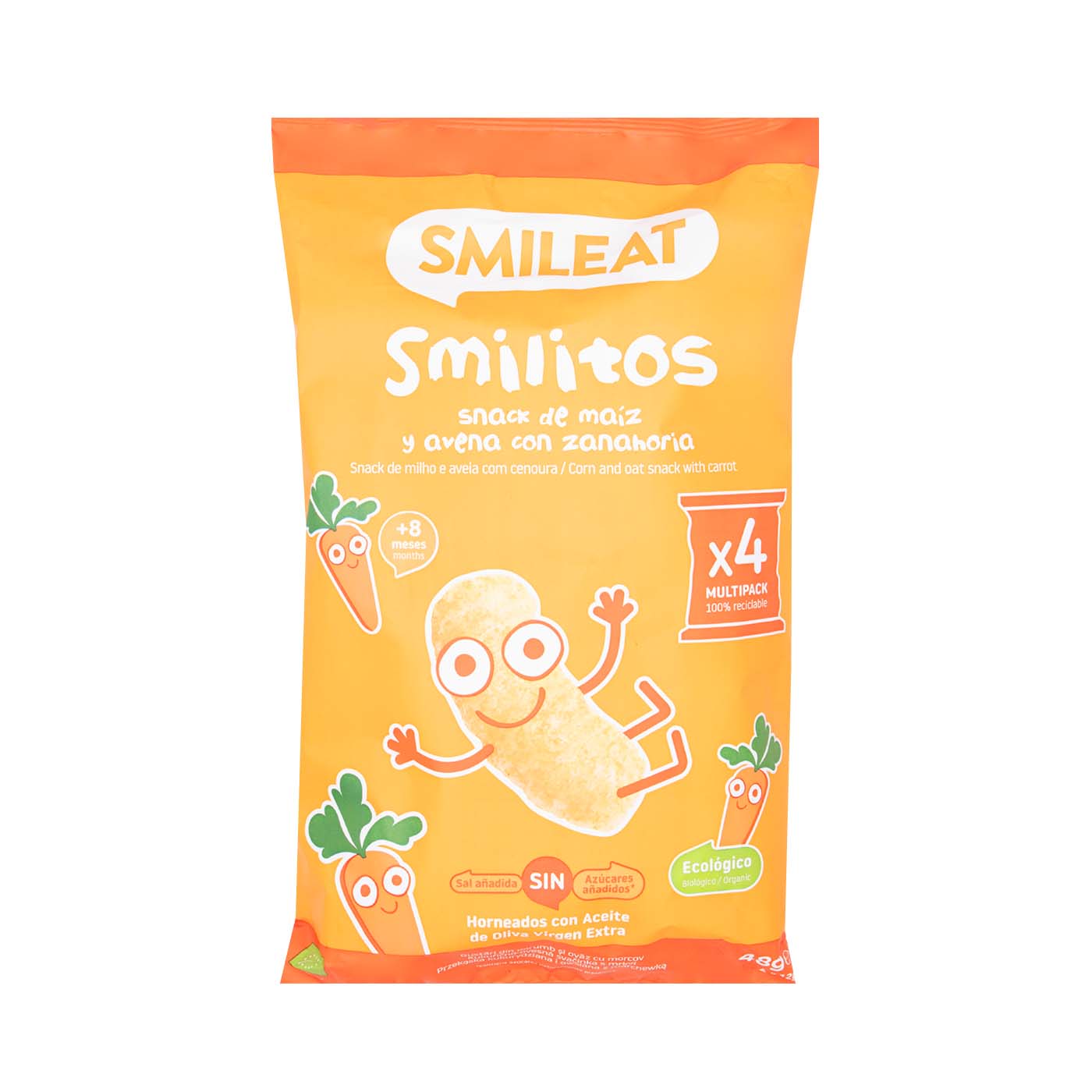 Gusanitos Smilitos de maíz y avena con zanahoria 48g Smileat