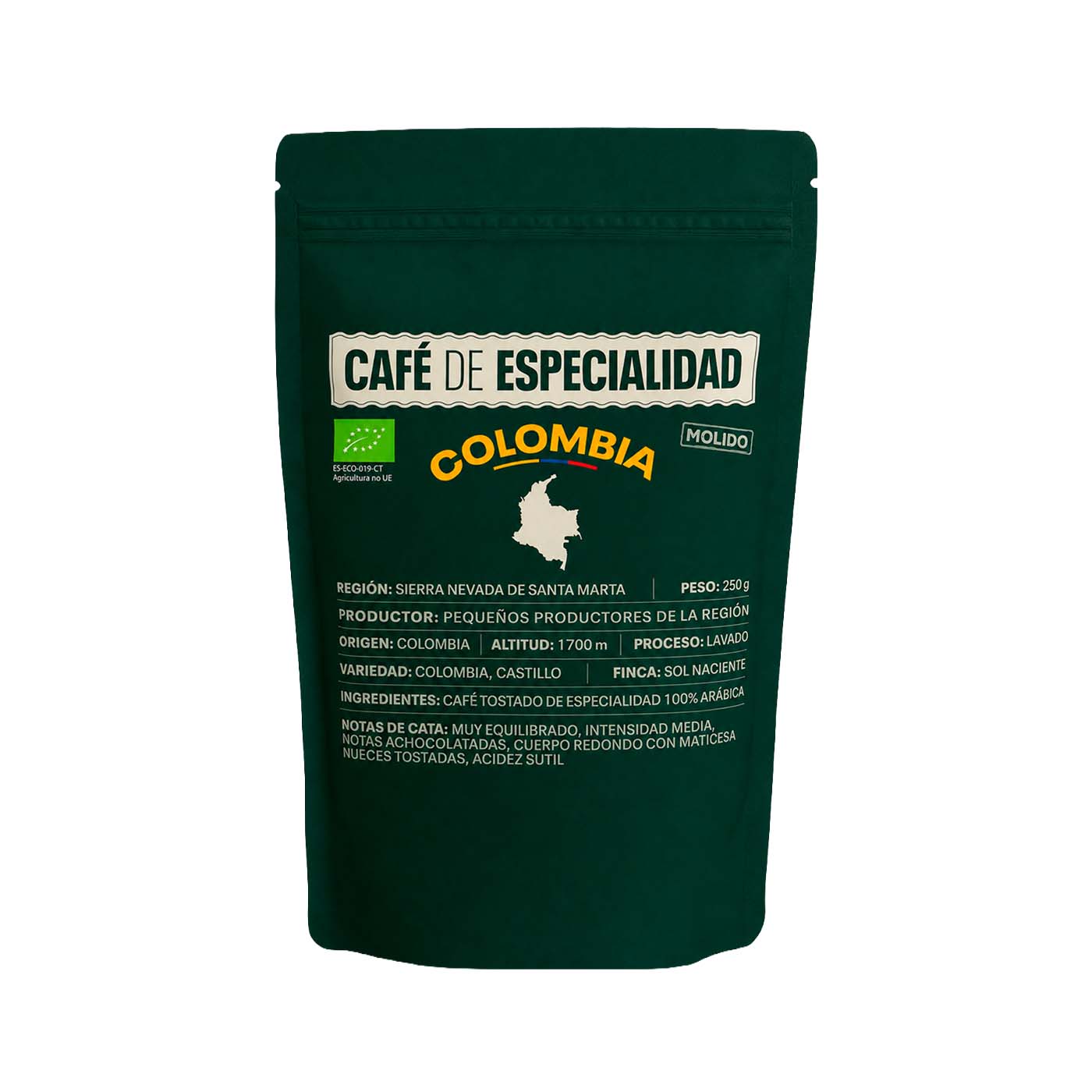 Café de especialidad molido Colombia 250 g Bio Cesta