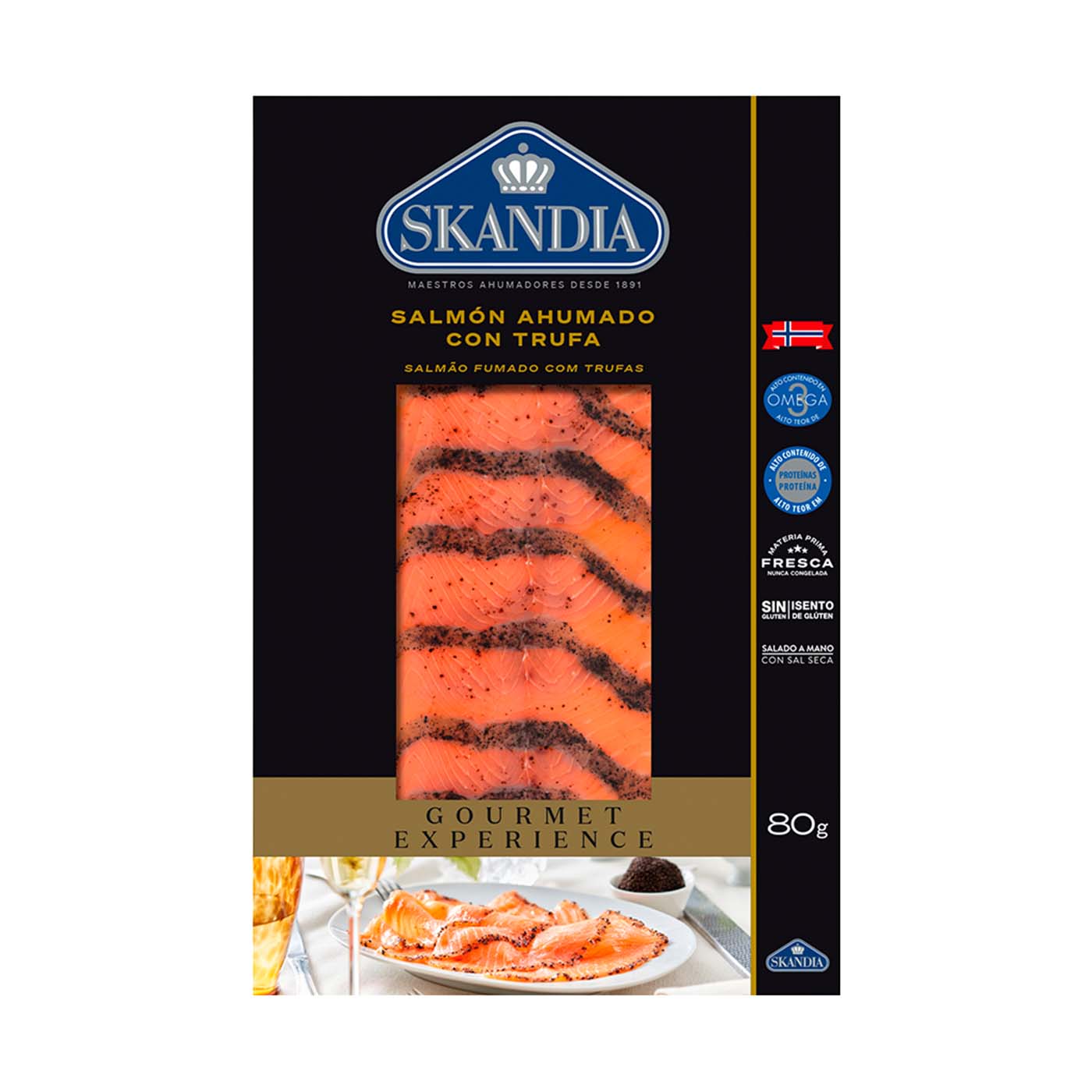 Salmón ahumado en lonchas a la trufa 80g Skandia