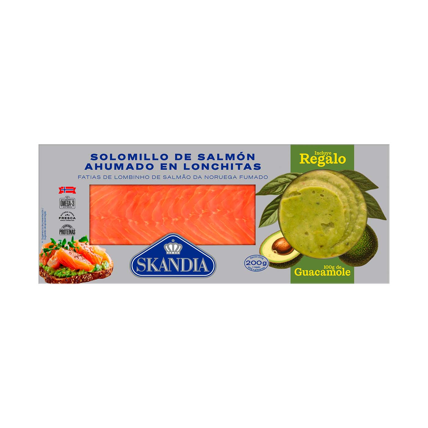 Solomillo de Salmón ahumado en lonchas con Guacamole 300g Skandia