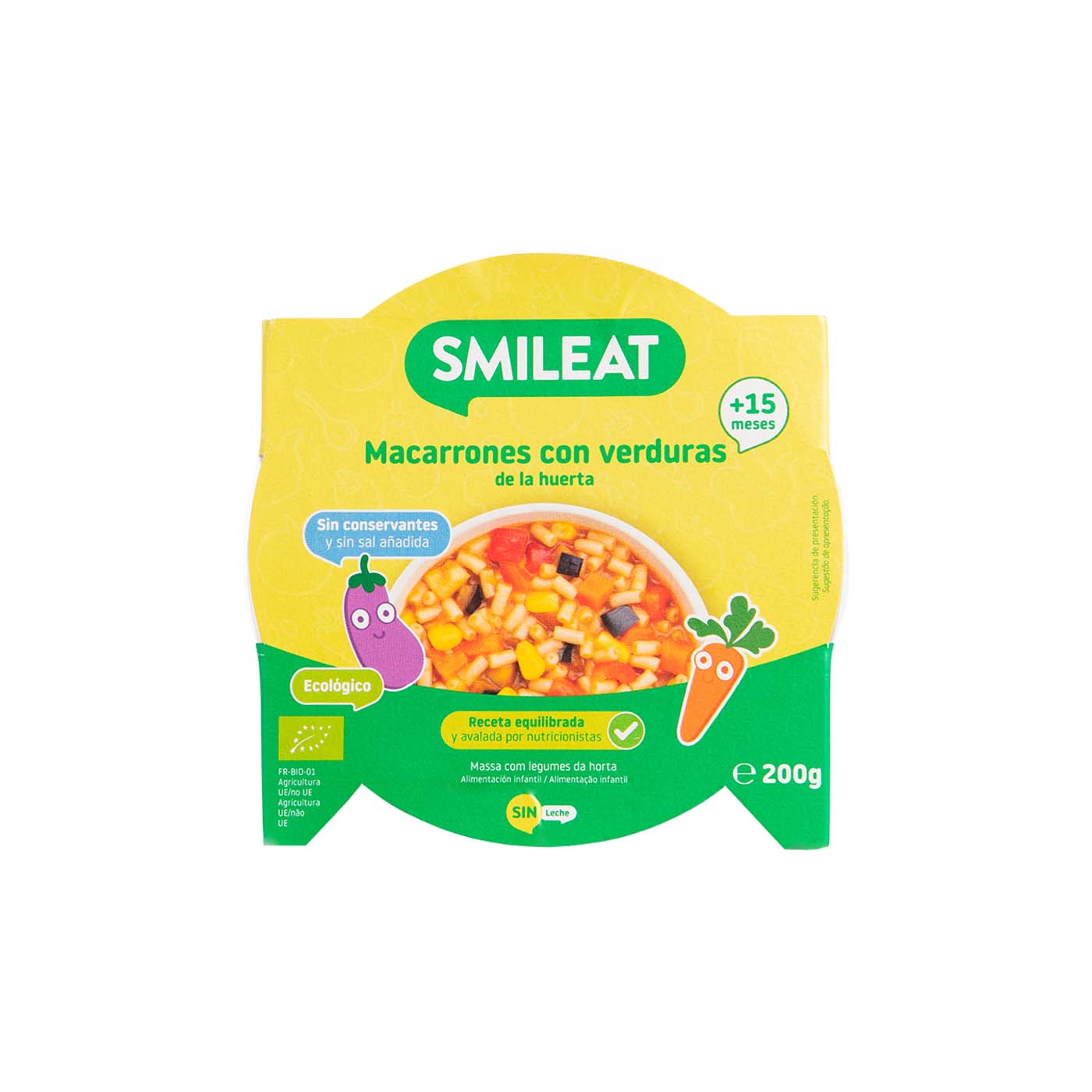 Platito Macarrones con Verduras de la Huerta 200g Smileat