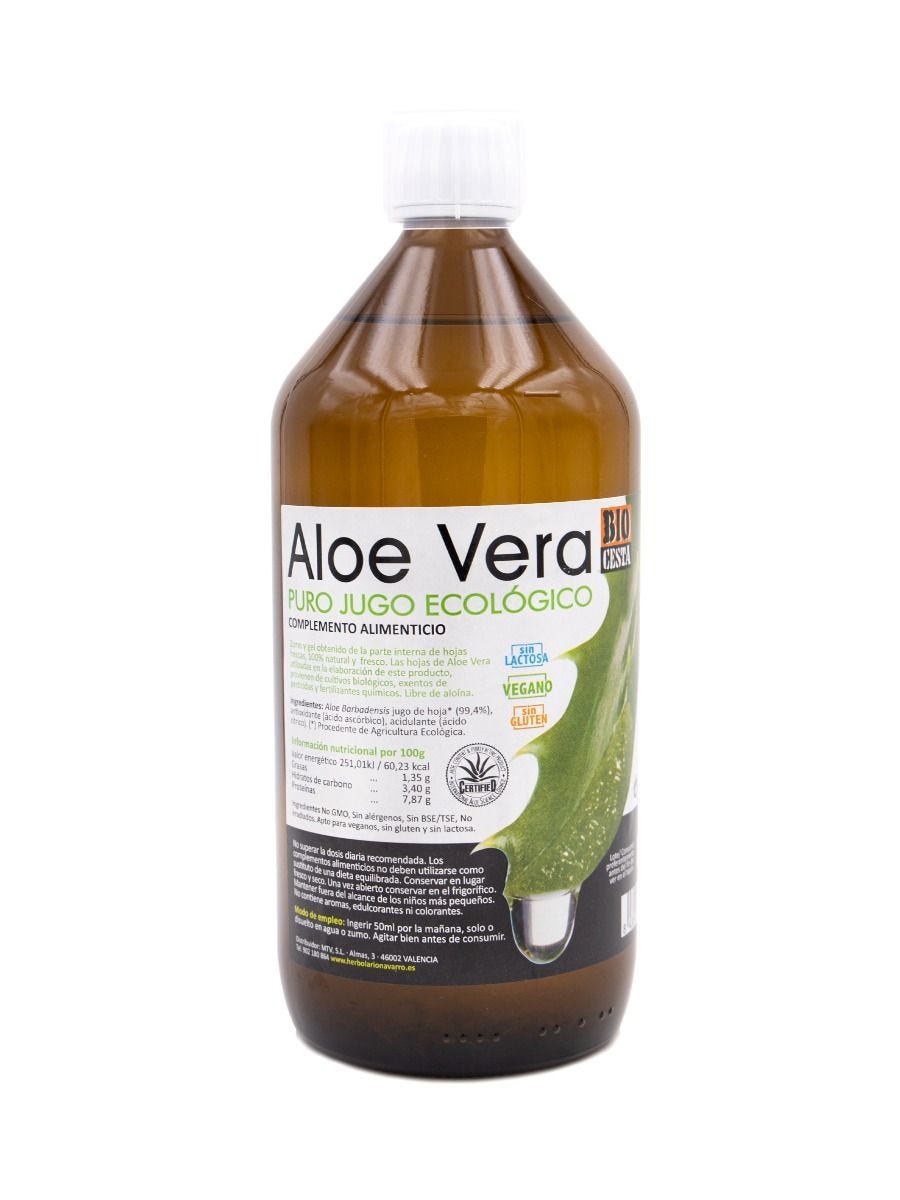 Autónomo Fondo verde Qué Aloe vera jugo puro ecológico 1L Bio Cesta | Herbolario Navarro
