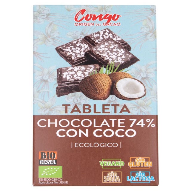 Chocolate Negro 74% Cacao con Coco 100g Bio Cesta