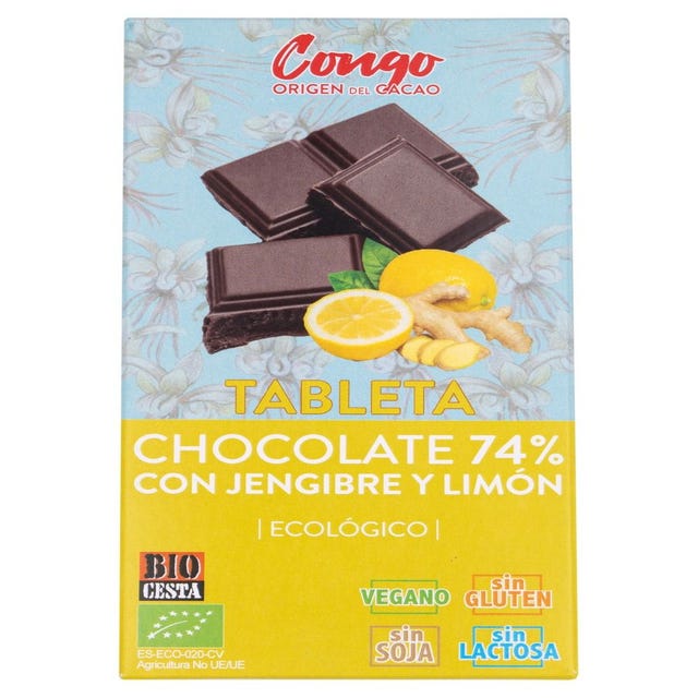 Chocolate Negro 74% Cacao Jengibre y Limón 100g Bio Cesta