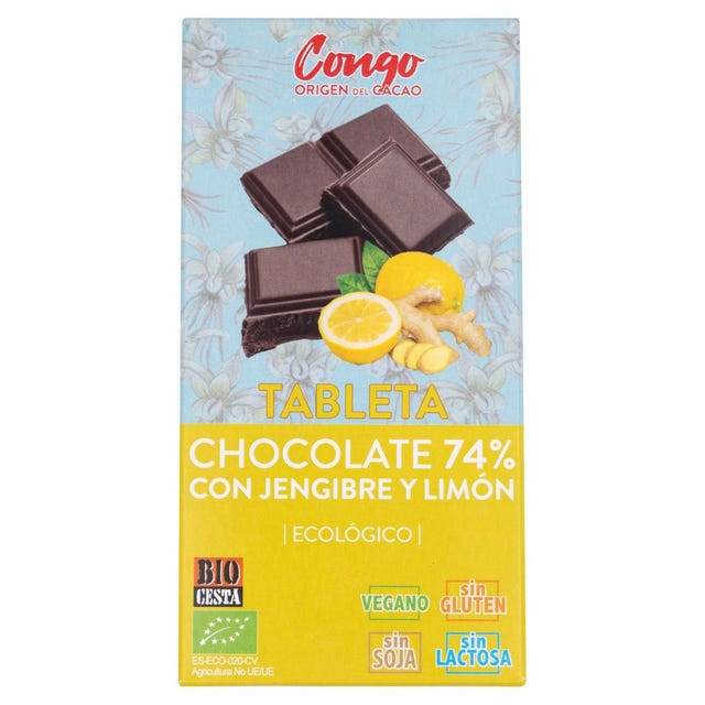 Chocolate Negro 74% Cacao Jengibre y Limón 100g Bio Cesta