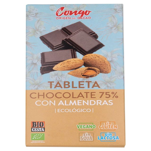 Chocolate Negro 75% Cacao Almendras 100g Bio Cesta