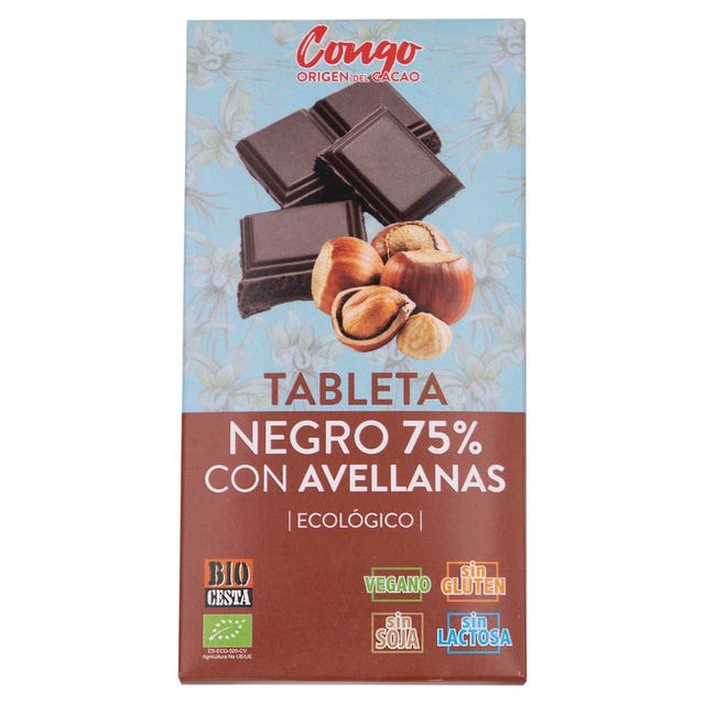 Chocolate Negro 75% Cacao Avellanas 100g Bio Cesta