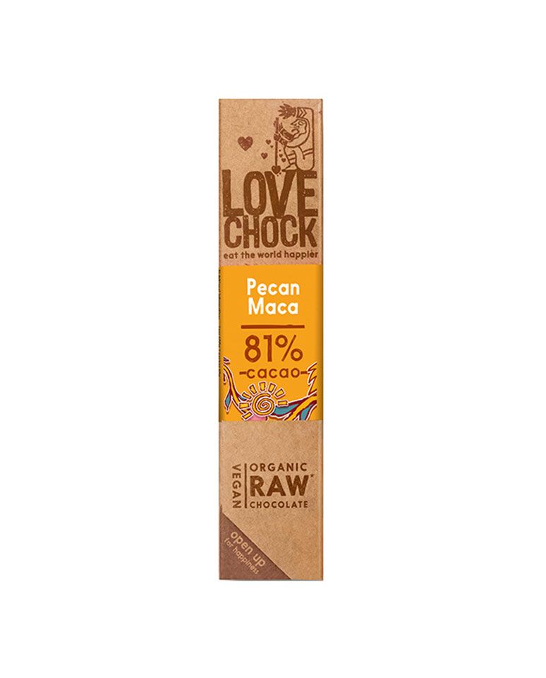 Chocolate de cacao con nueces de pecan y maca 40g Raw