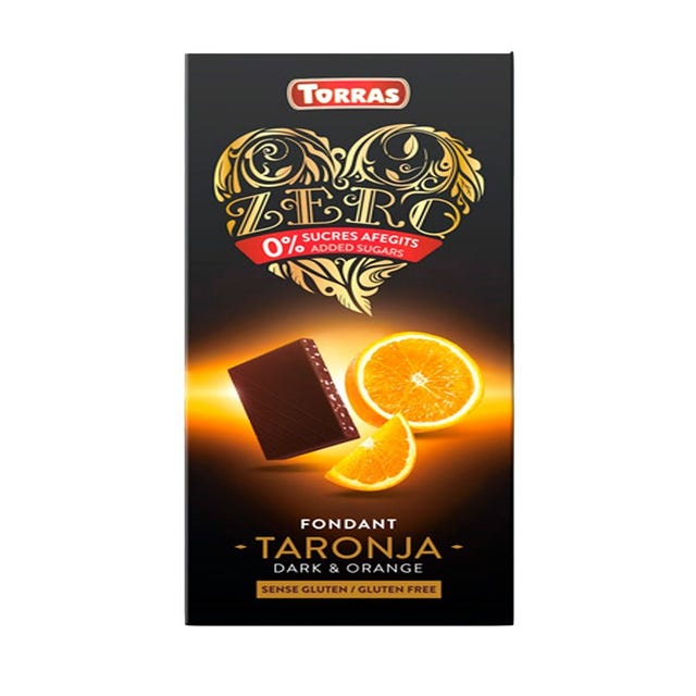 Chocolate Negro Zero con Naranja 125g 0%Azucares Torras