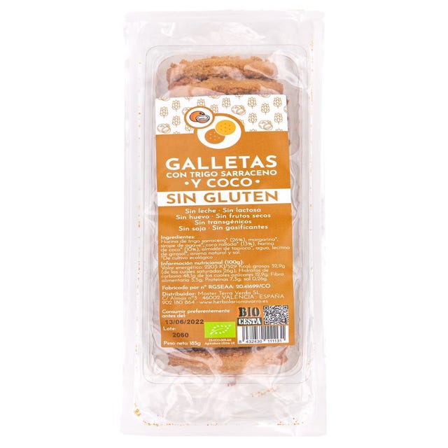 Galletas con Trigo Sarraceno y Coco sin Gluten 185g Bio Cesta