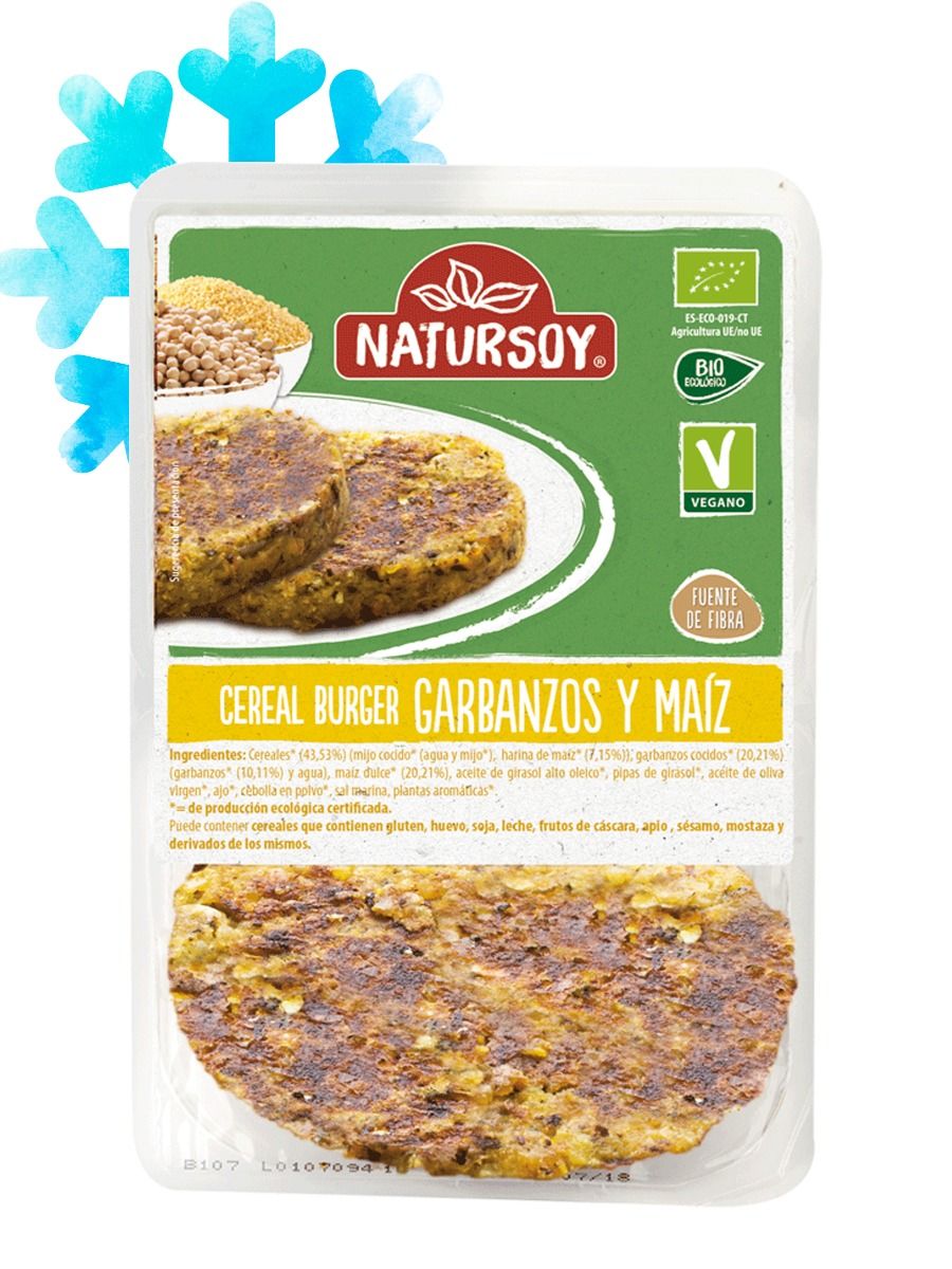 Hamburguesa de Mijo, Maíz, Garbanzos y Pipas 200g Natursoy