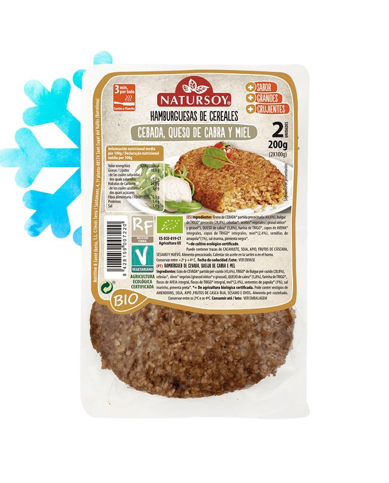 Hamburguesa de cebada, queso cabra y miel 200g Natursoy