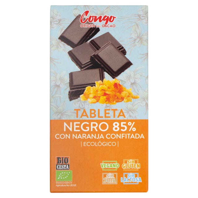 Chocolate Negro 85% con Naranja Confitada 100g Bio cesta
