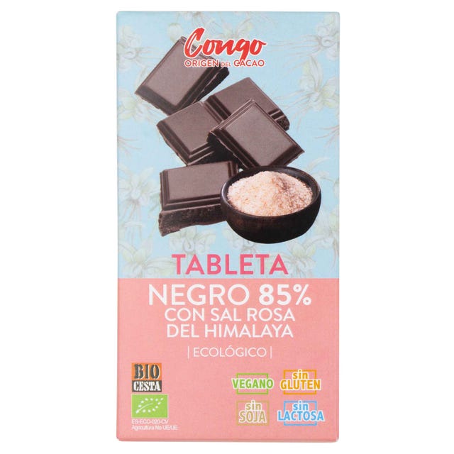 Chocolate Negro 85% con Sal Rosa del Himalaya 100g Bio Cesta