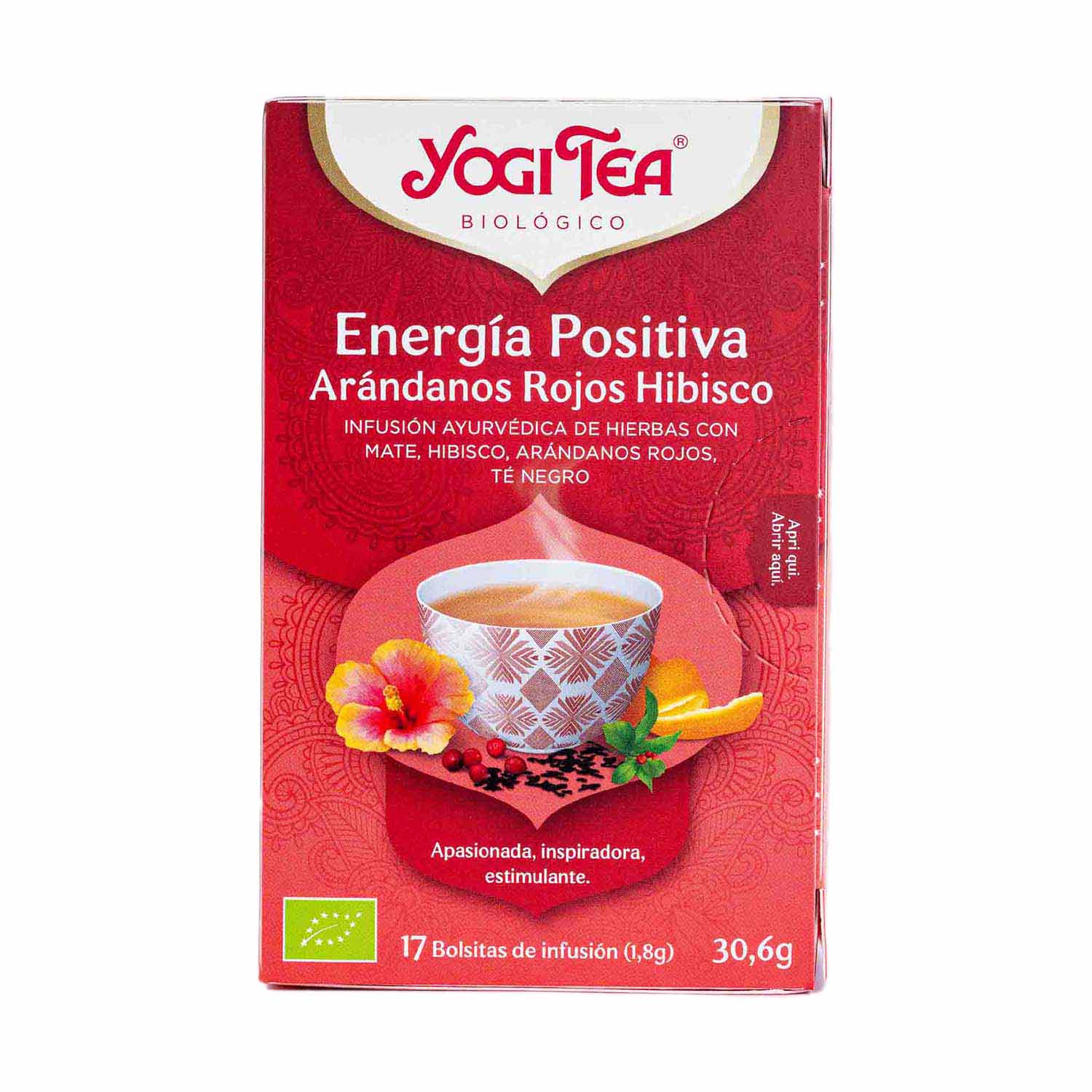 Infusión Té Energia Positiva Arandonos Rojos Hibisco 17 filtros Yogi Tea