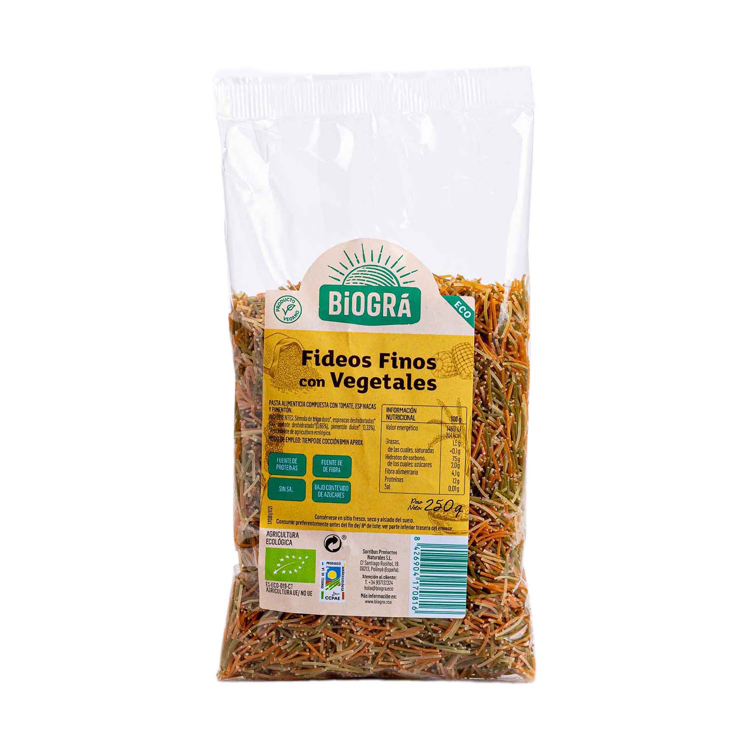 Fideo fino con vegetales 250g Biográ