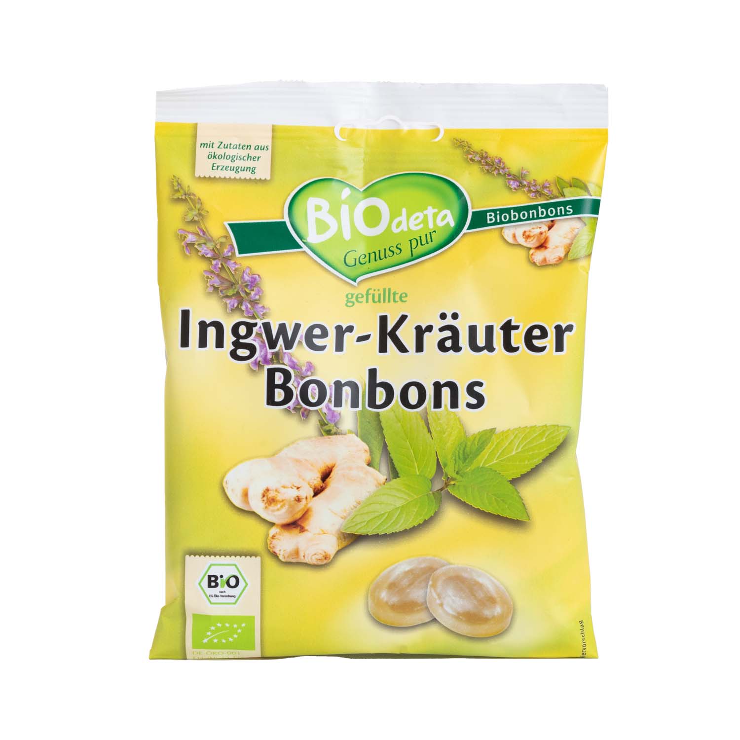 Caramelos Rellenos de Jengibre y Hierbas 75g Biodeta